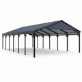 Carport double en acier noir et gris anthracite 1200 × 600 × 365 cm avec toit rigide à deux pentes