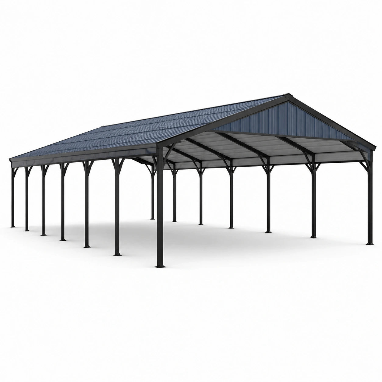 Carport double en acier noir et gris anthracite 1200 × 600 × 365 cm avec toit rigide à deux pentes