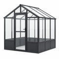 Serre de jardin en aluminium noir avec panneaux transparents, 190 × 190 × 220 cm, toit à deux pentes et porte frontale
