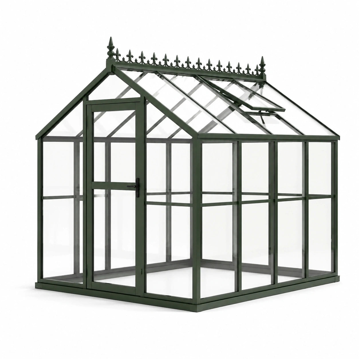 Serre de jardin victorienne en aluminium vert foncé et verre transparent, 190 × 190 × 220 cm, avec lucarne de toit