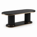 Table à manger oblongue en bois d’ingénierie noir et métal doré, 180 × 80 × 75 cm