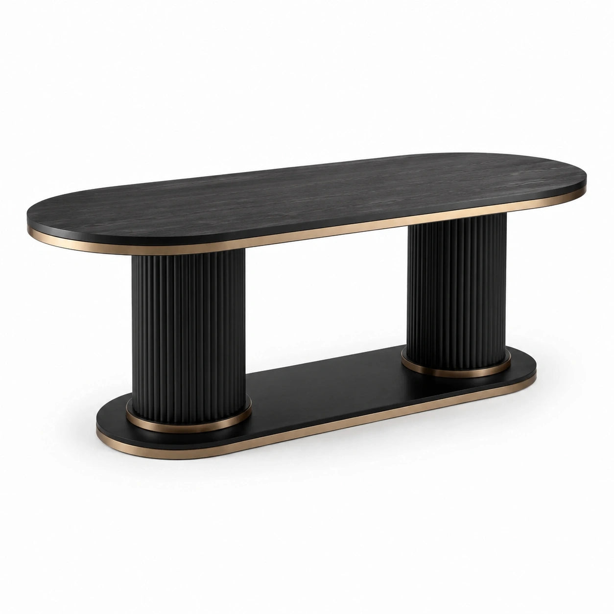 Table à manger oblongue en bois d’ingénierie noir et métal doré, 180 × 80 × 75 cm