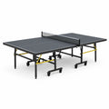 Table de tennis de table pliante d’intérieur avec roulettes et filet, 274 × 152,5 × 76 cm, gris foncé, noir, jaune et blanc