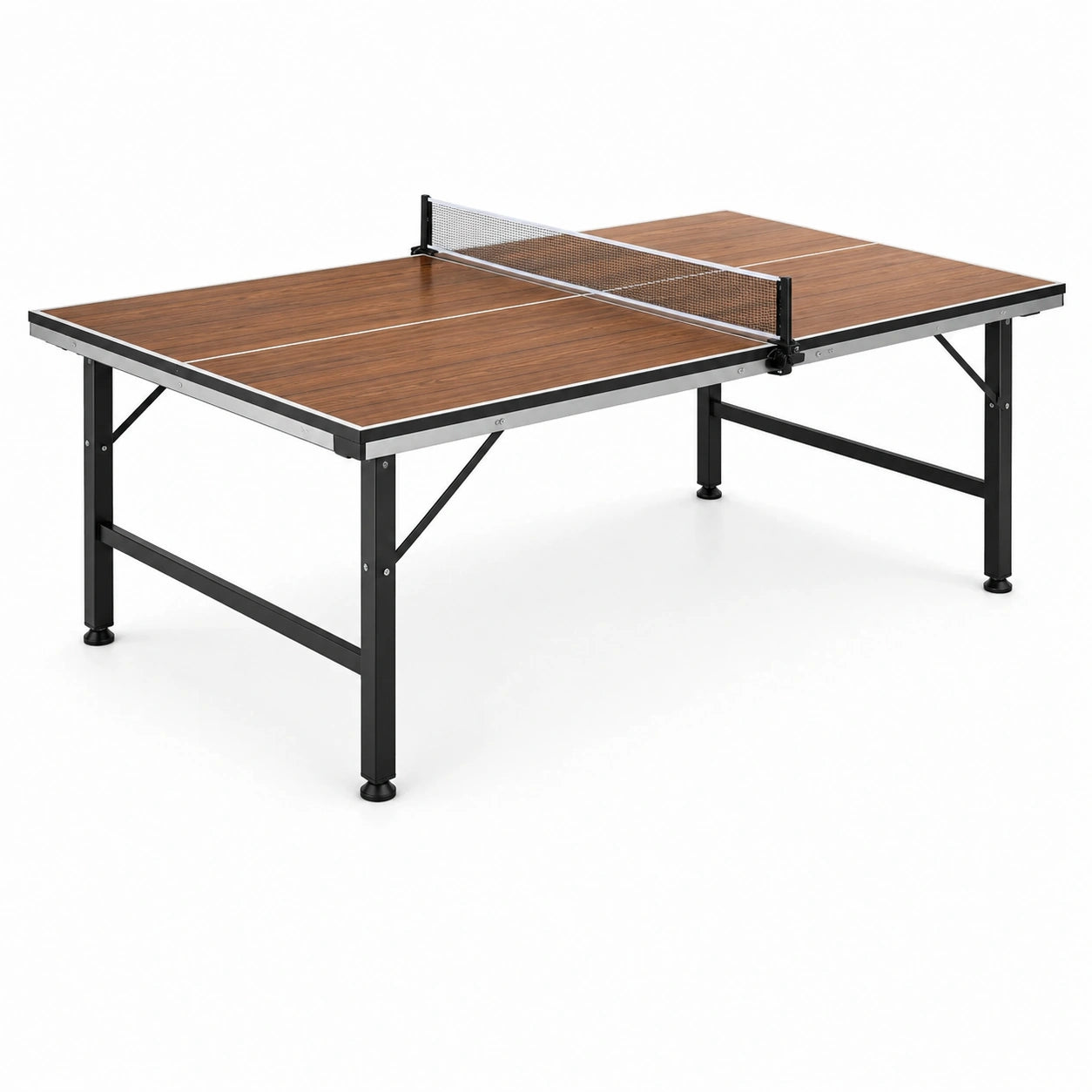 Table de tennis de table avec filet, 274 × 152,5 × 76 cm, effet bois marron, noir et argenté