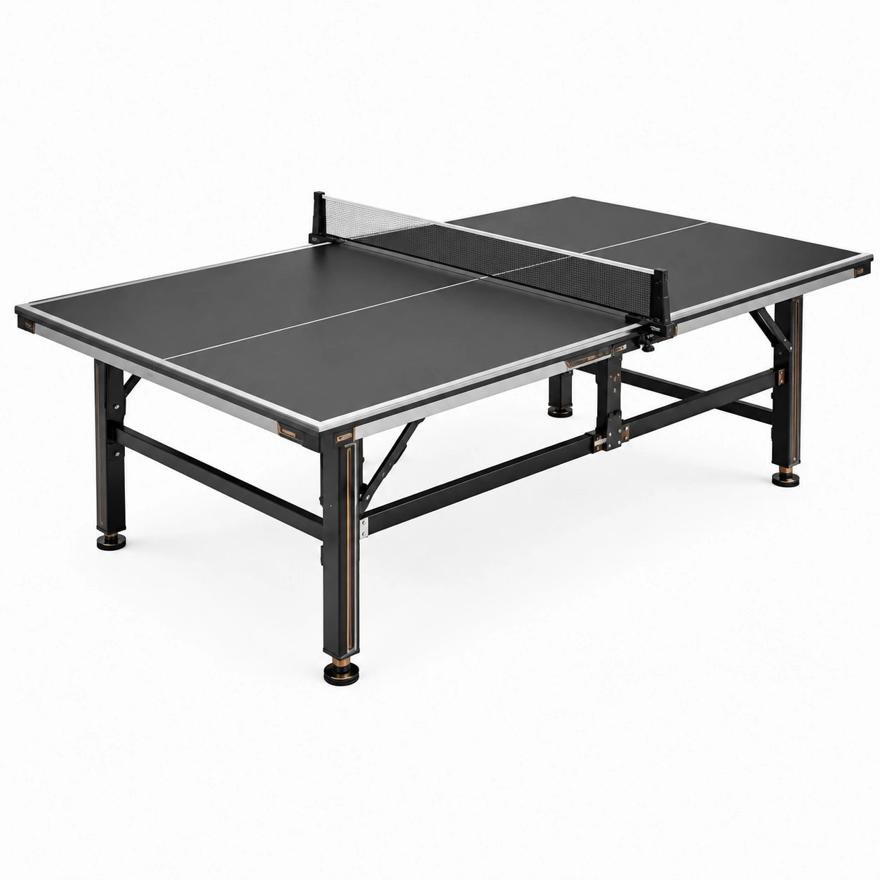 Table de tennis de table pliable d’intérieur noire et argentée, 274 × 152,5 × 76 cm, plateau en fibres de bois et structure en acier