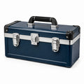Boîte à outils métallique renforcée bleu marine, argentée et noire, 45 × 22 × 25 cm