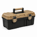 Boîte à outils portable en plastique noir et beige, 50 × 26 × 25 cm, double fermeture