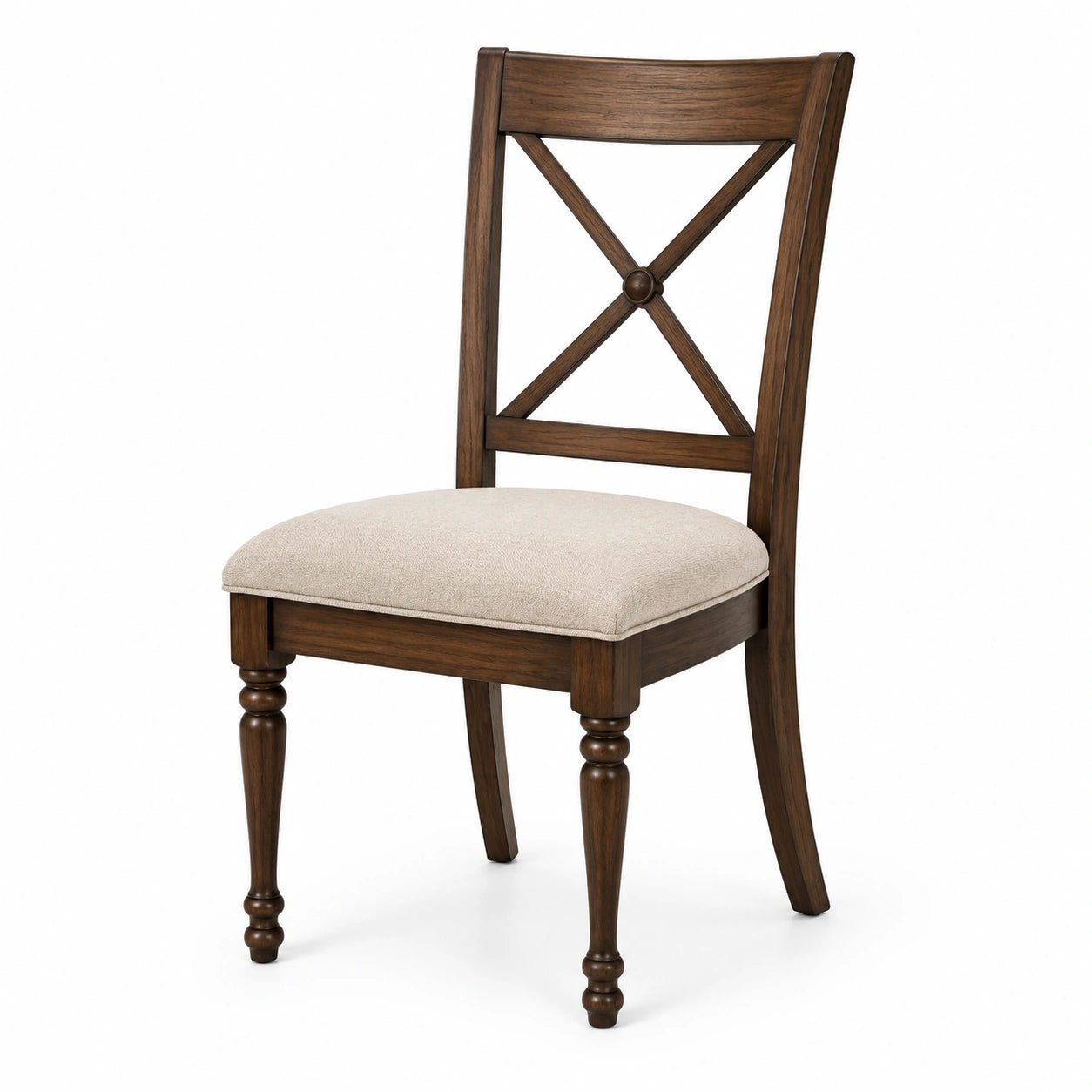 Chaise classique en bois brun avec assise rembourrée beige, 48 × 55 × 96 cm