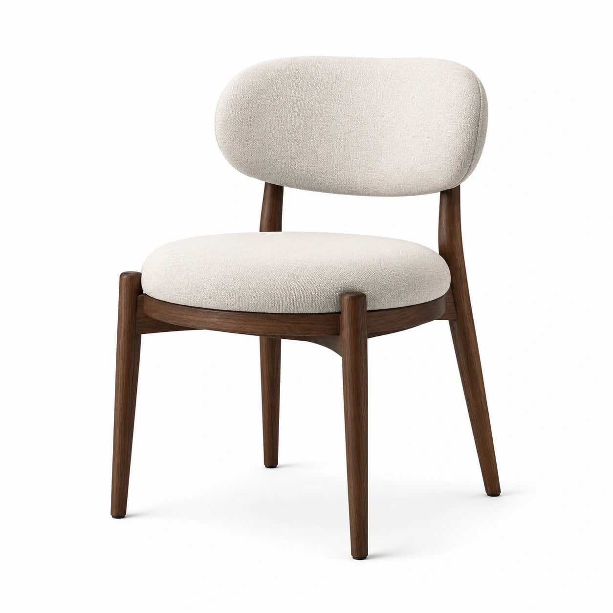 Chaise rembourrée contemporaine en bois brun foncé et tissu beige, 58 × 55 × 80 cm