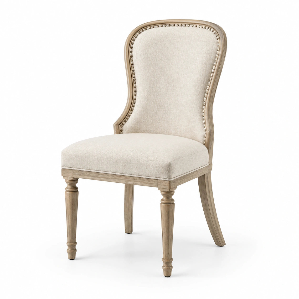Chaise rembourrée en bois naturel et tissu beige, 52 x 60 x 96 cm