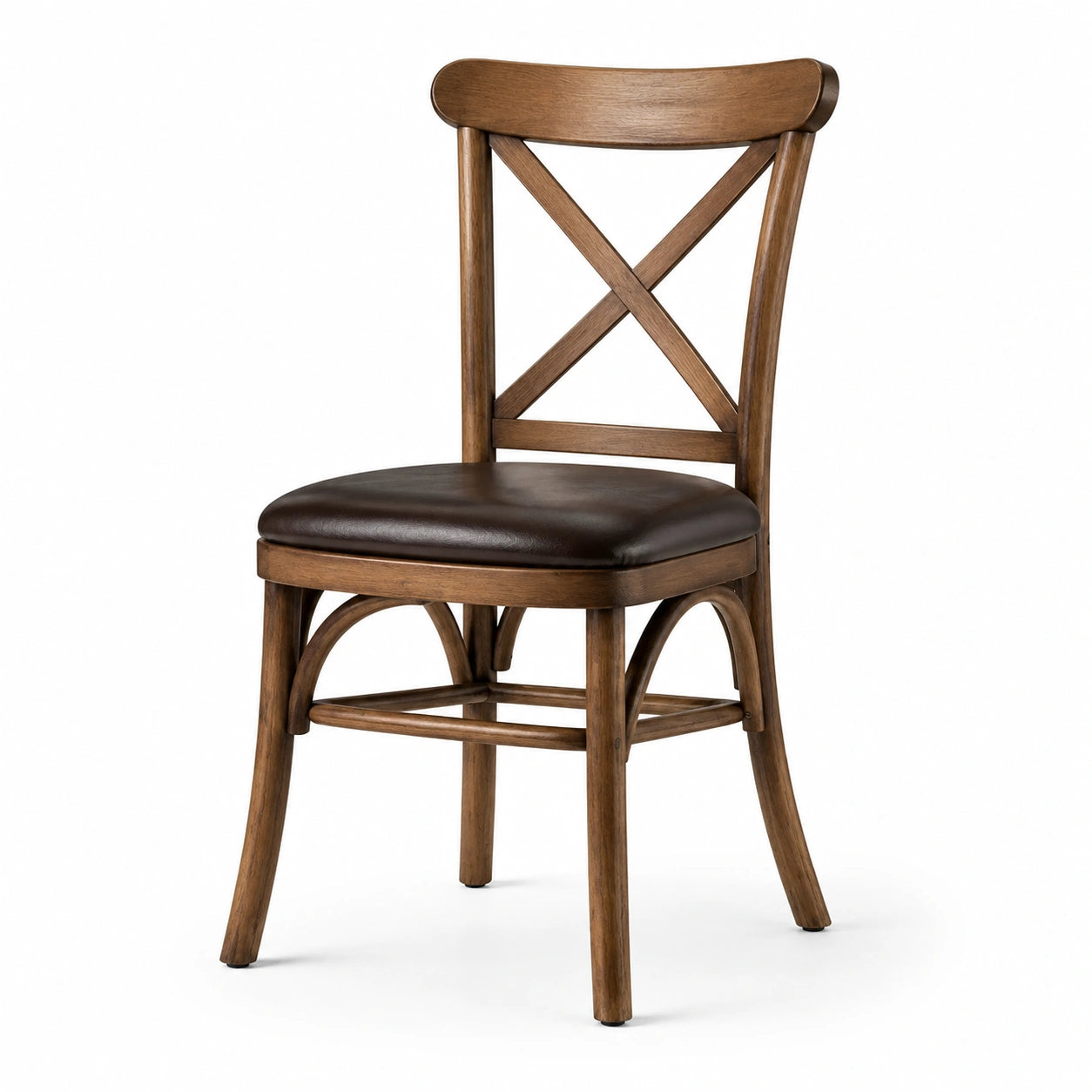 Chaise en bois brun avec assise rembourrée brun foncé et dossier à croisillons, 48 × 53 × 90 cm