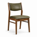 Chaise rétro rembourrée en bois brun et effet cuir vert olive, 48 × 53 × 84 cm