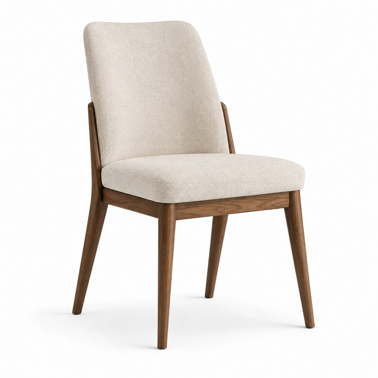 Chaise de salle à manger contemporaine en tissu beige et bois brun, 52 x 60 x 88 cm