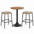 Ensemble de bar extérieur 3 pièces, table ronde Ø 70 x H 95 cm et 2 tabourets 40 x 40 x H 75 cm, bois, métal et corde tressée, marron naturel, beige et noir