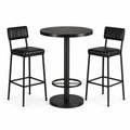 Table haute ronde avec 2 tabourets noirs, effet marbre, table Ø 80 × H 105 cm, tabourets 45 × 48 × 98 cm