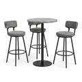 Ensemble 4 pièces gris et noir avec table ronde Ø 80 × H 100 cm et 3 tabourets 45 × 50 × 95 cm