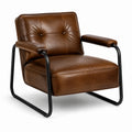 Fauteuil industriel en similicuir marron et métal noir, 75 × 80 × 82 cm