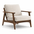 Fauteuil 1 place en bois marron et tissu bouclé écru, 78 × 82 × 84 cm, style contemporain