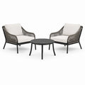 Ensemble 3 pièces avec 2 fauteuils 76 × 78 × 82 cm et table ronde 70 × 42 cm, noir, gris et écru