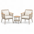 Ensemble 3 pièces avec 2 fauteuils 63 × 66 × 82 cm et table ronde Ø 50 × 50 cm, beige, écru et bois naturel