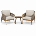 Ensemble de jardin 3 pièces en bois et corde tressée beige, taupe et marron – 2 fauteuils 70 × 75 × 86 cm et table 50 × 50 × 48 cm